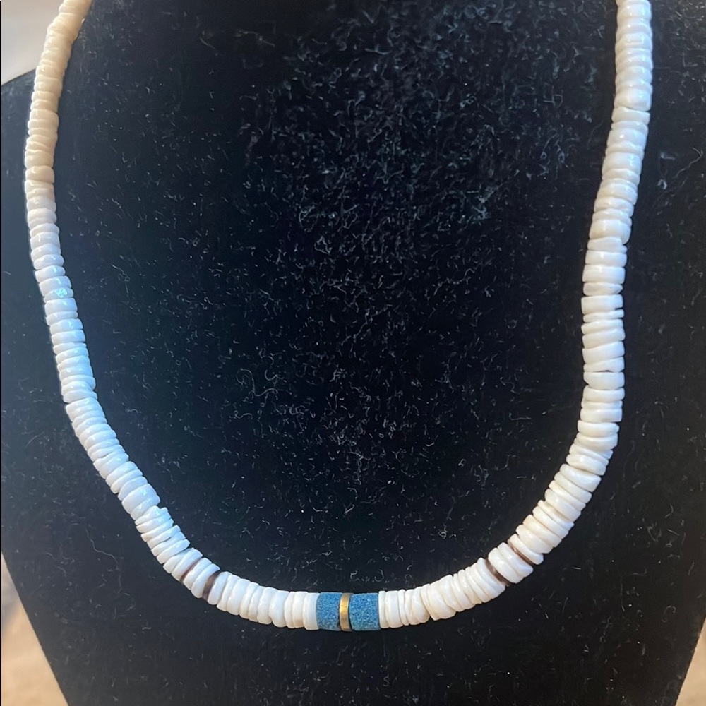 Elegant White and Blue Beaded Necklace